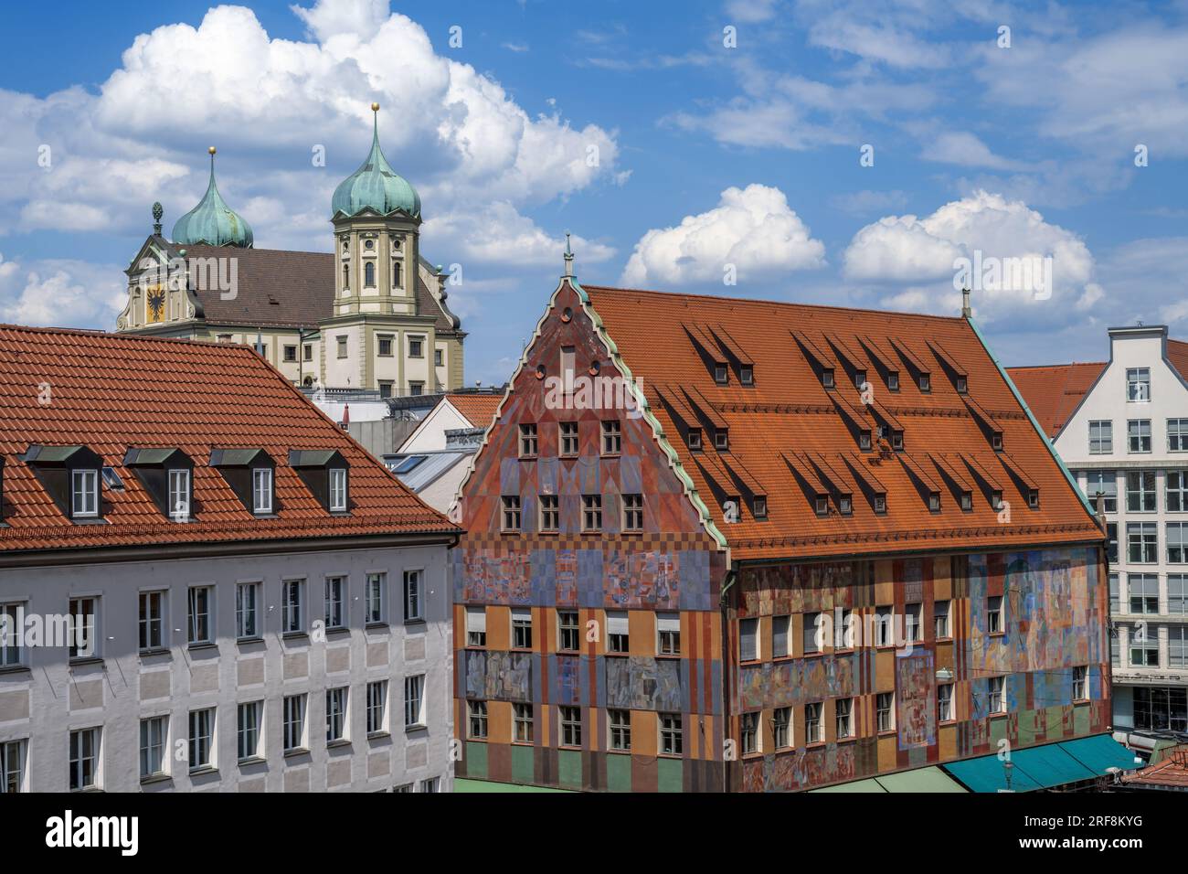 Cityscape of Augsburg with view to the historic renaissance town hall Stock Photo