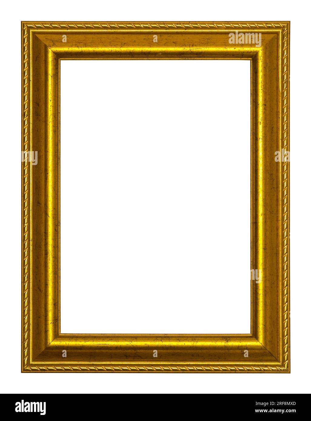 Rectangle Gold Frame Cut Out on White. Stock Photo