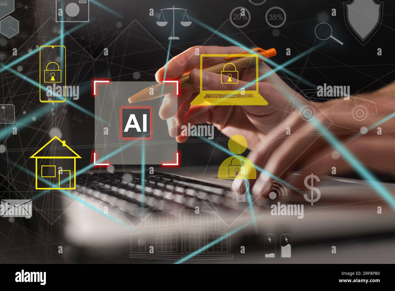 Chat with AI, Artificial Intelligence. man using technology smart robot AI, artificial intelligence by enter command prompt for generates something Stock Photo