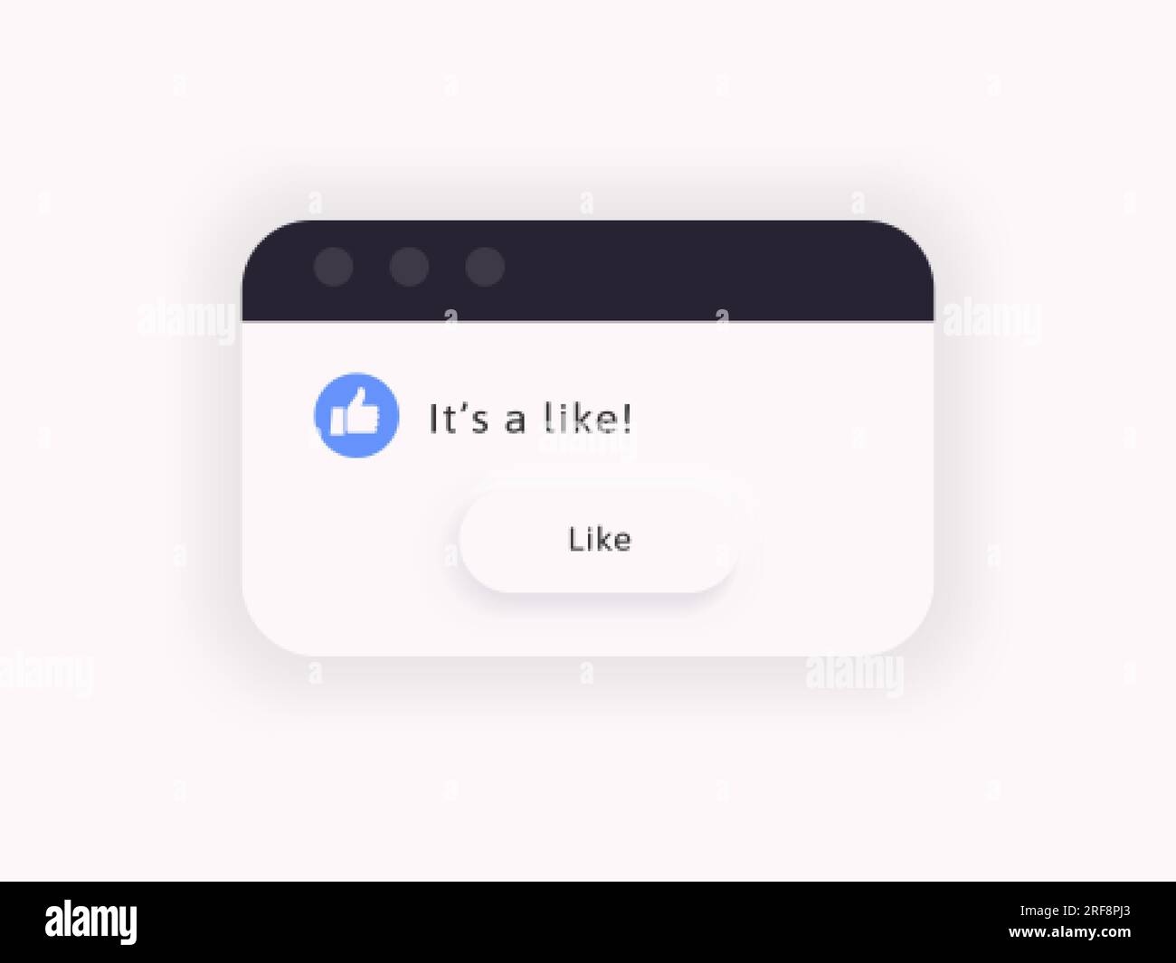 Social like computer message popup frame with a thum up icon. Stock Vector