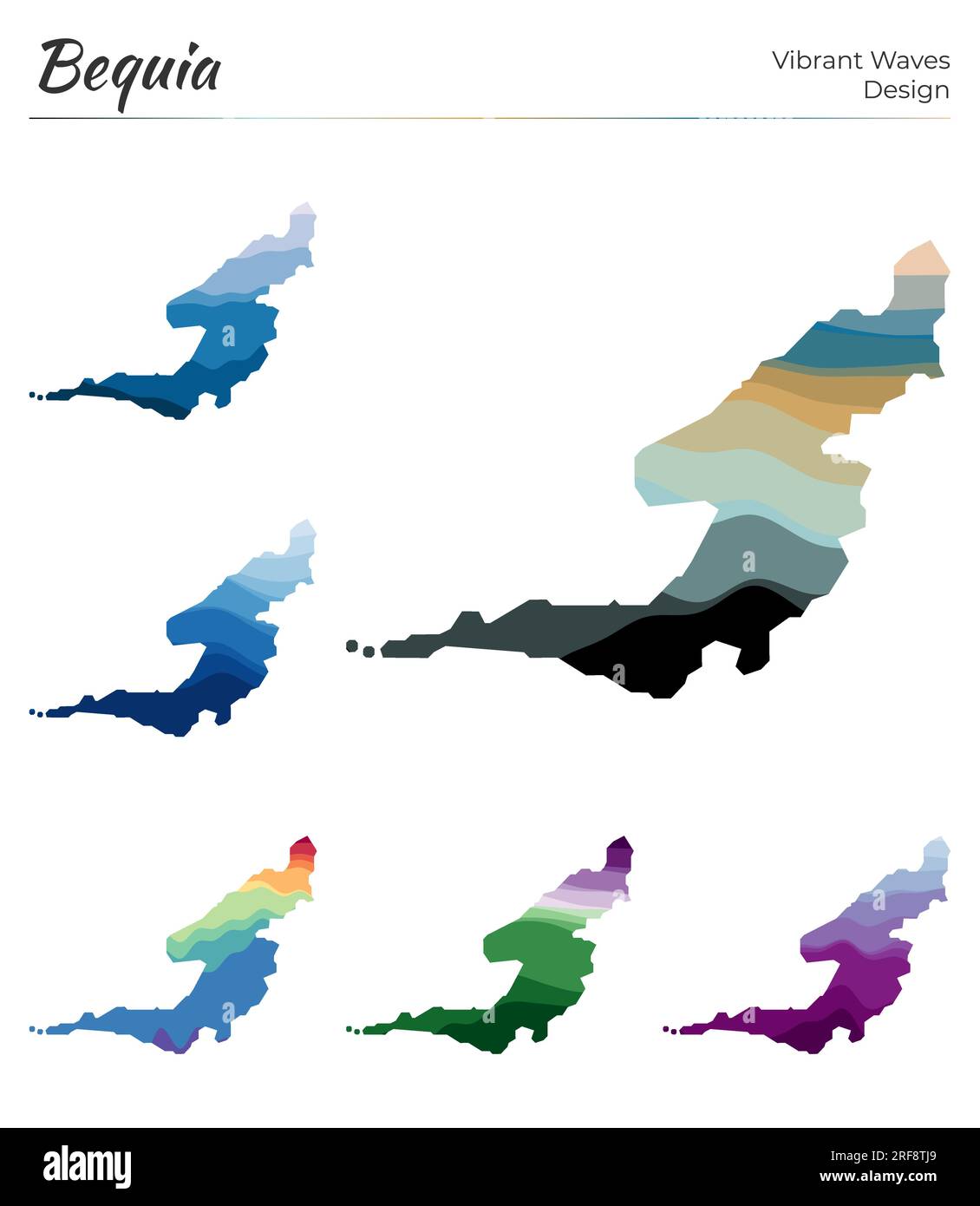 Set of vector maps of Bequia. Vibrant waves design. Bright map of ...