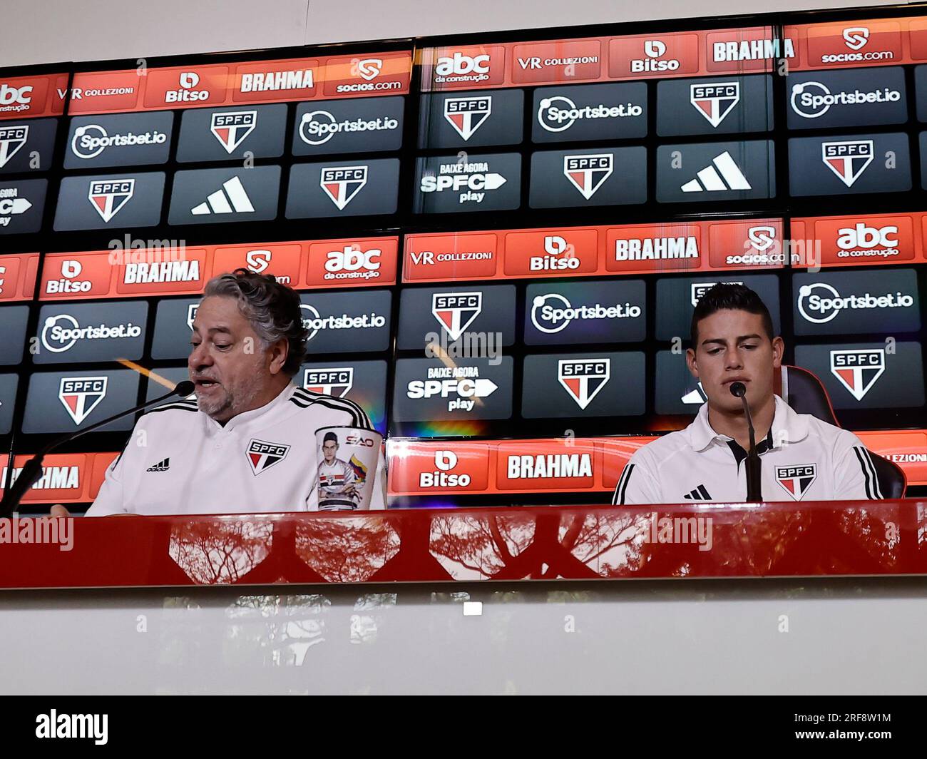 Sao Paulo, Brazil. 01st Aug, 2023. Colombian player James Rodriguez during presentation and press conference at Sao Paulo Futebol Clube, at the Barra Funda Training Center, in the west zone of Sao Paulo, this Tuesday afternoon, 01. Adriana Spaca/SPP (Adriana Spaca/SPP) Credit: SPP Sport Press Photo. /Alamy Live News Stock Photo