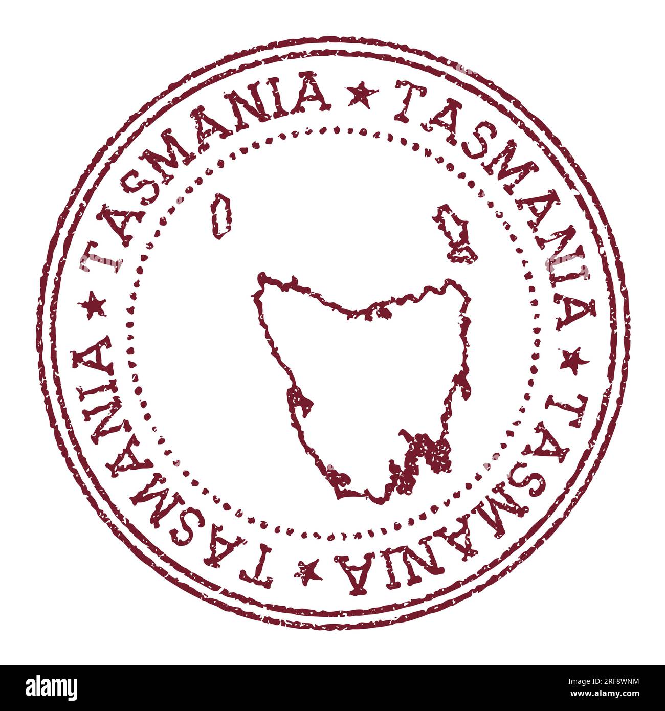 Tasmania round rubber stamp with island map. Vintage red passport stamp