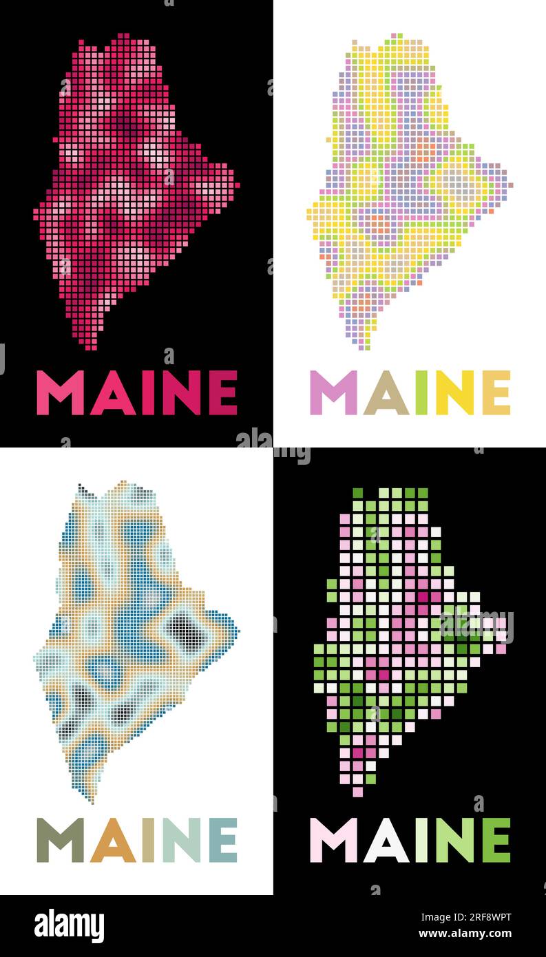 Maine map. Collection of map of Maine in dotted style. Borders of the ...