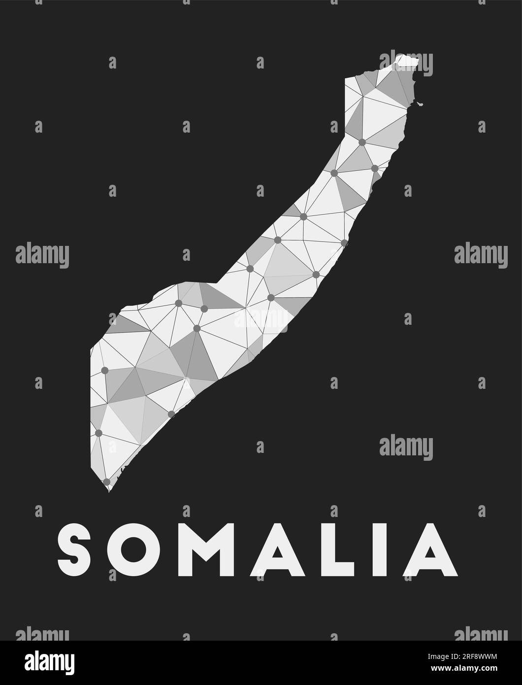 Somalia - communication network map of country. Somalia trendy geometric design on dark background. Technology, internet, network, telecommunication c Stock Vector