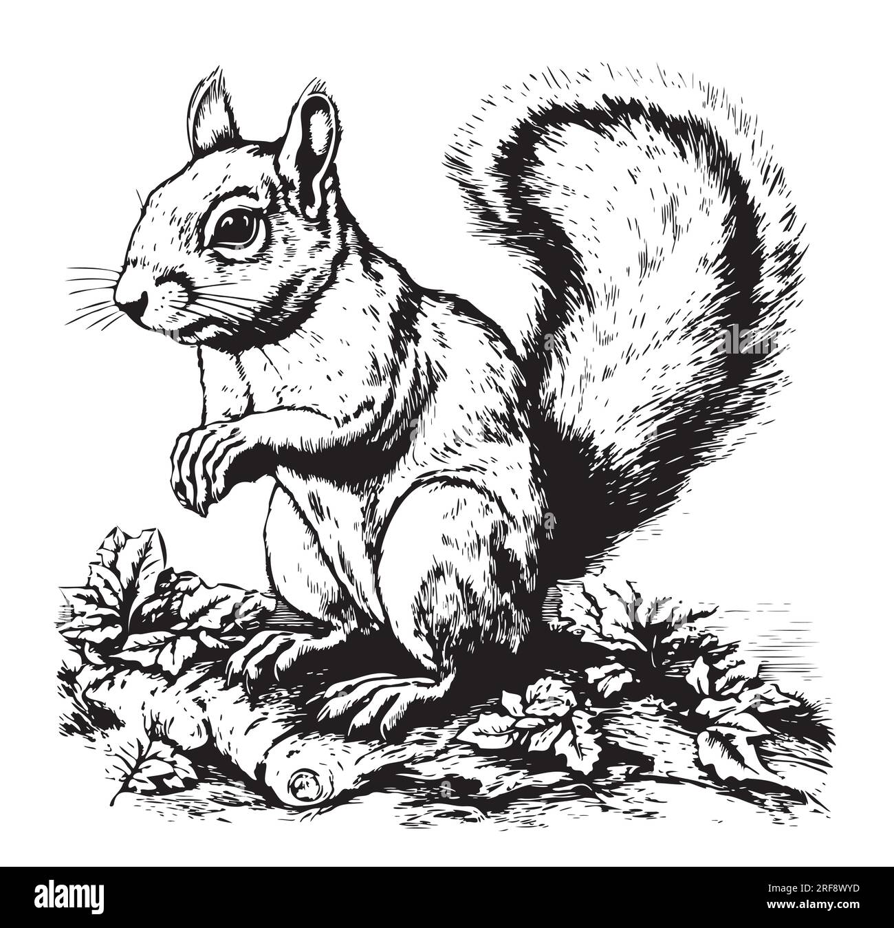 Beautiful squirrel sitting hand drawn sketch Vector illustration Animal ...