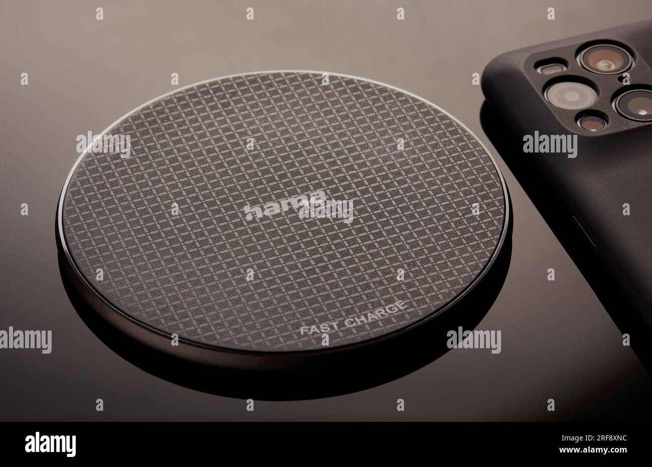 Mansfield,Nottingham,United Kingdom,1st August 2023:Studio product image of a Hama wireless charger,Hama is a company based in Germany. Stock Photo