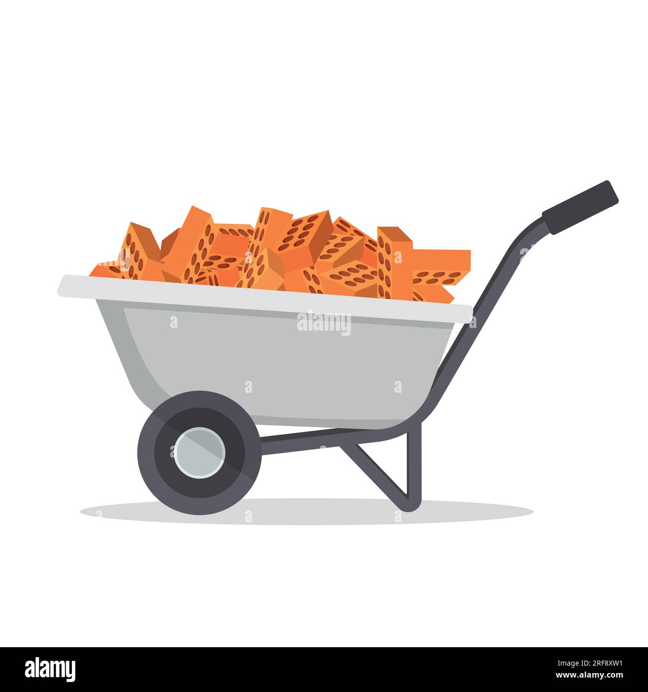 wheelbarrow transports bricks for construction Stock Vector