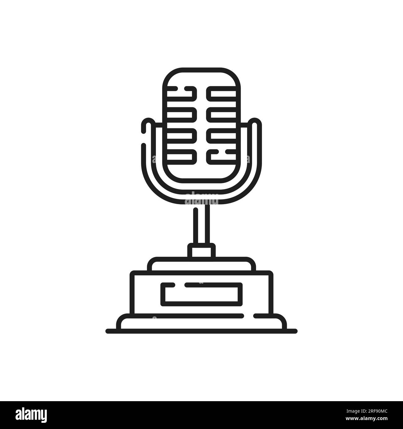 Line award trophy icon, microphone for music or best singer winner, vector statuette. Award prize or victory trophy linear icon of musical microphone as number one medal for music or song Stock Vector