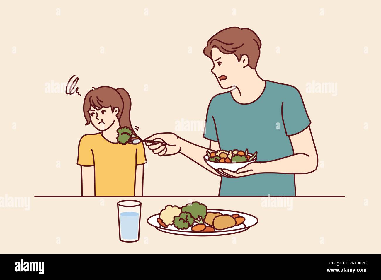 Child refuses vegetables plate Stock Vector Images Alamy