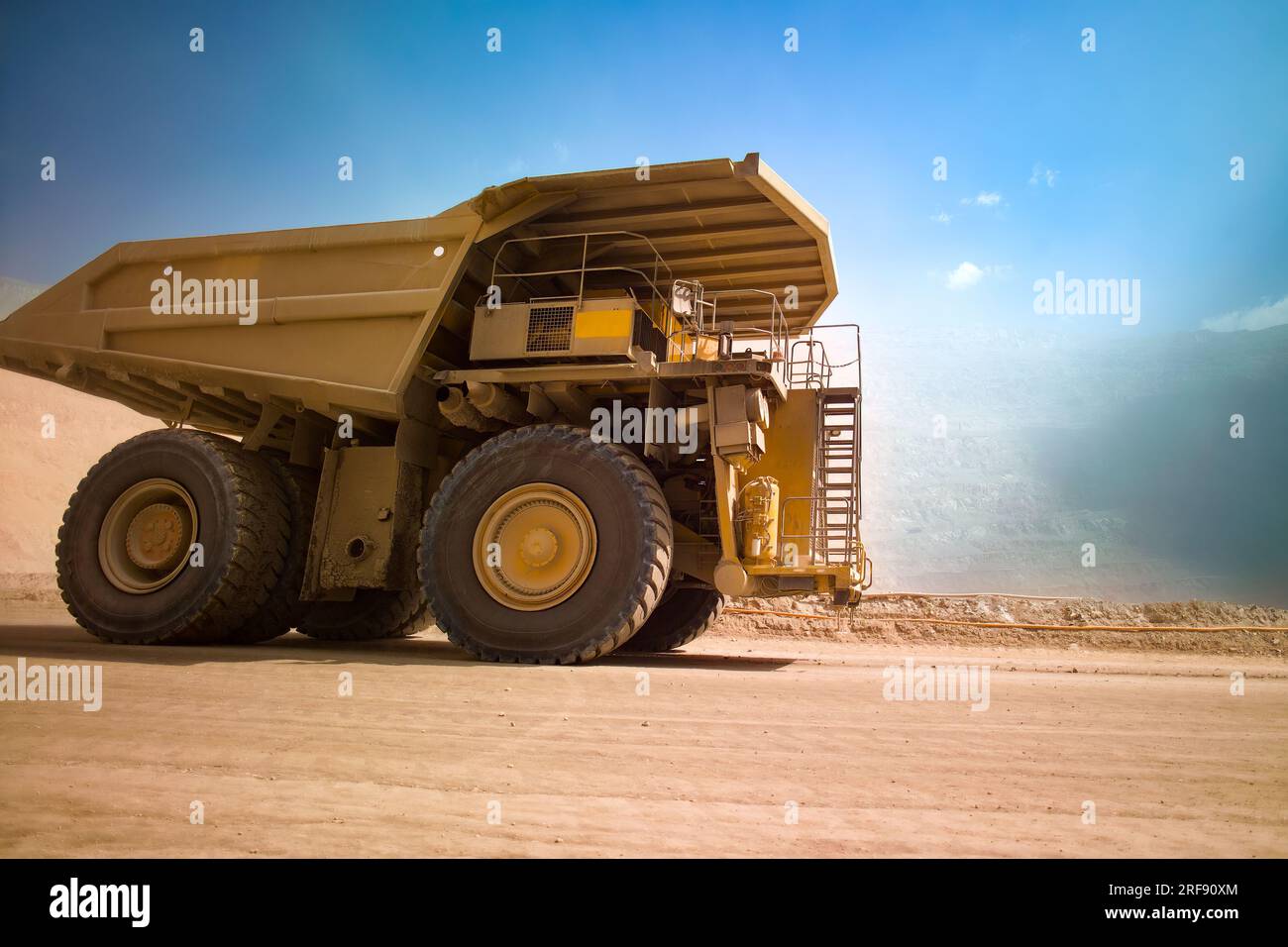 Huge large dump truck at an open-pit copper mine in Chile. Stock Photo
