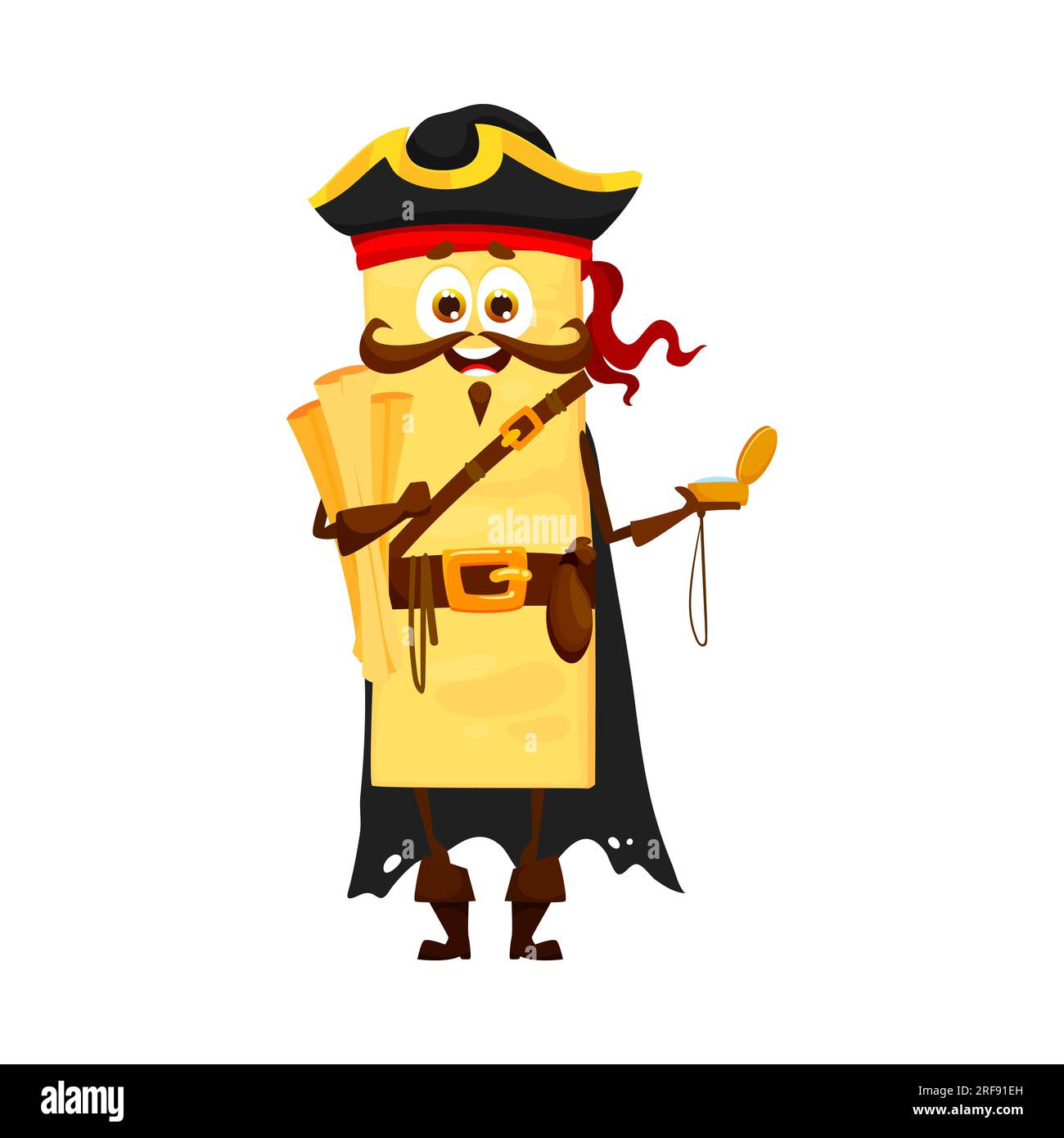 Cartoon lasagna italian pasta pirate and corsair character armed with a