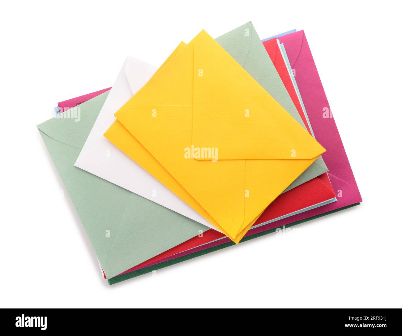 Stack of different envelopes on white background Stock Photo