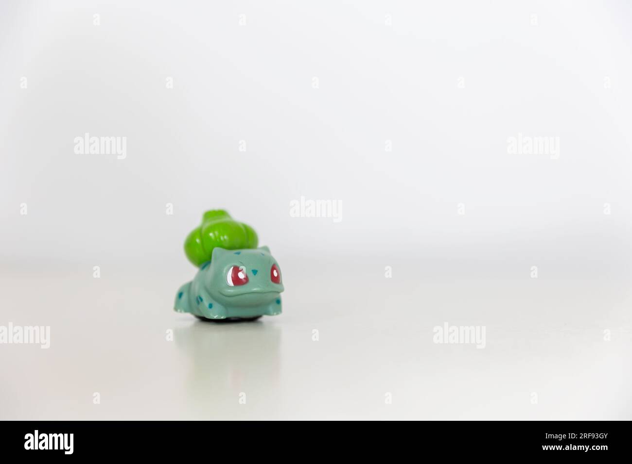 Montréal, Québec, Canada, 2023, Photo of Bulbasaur figure, a famous Japanese cartoon character from Pokemon animation. introduced in genration 1 Kanto Stock Photo