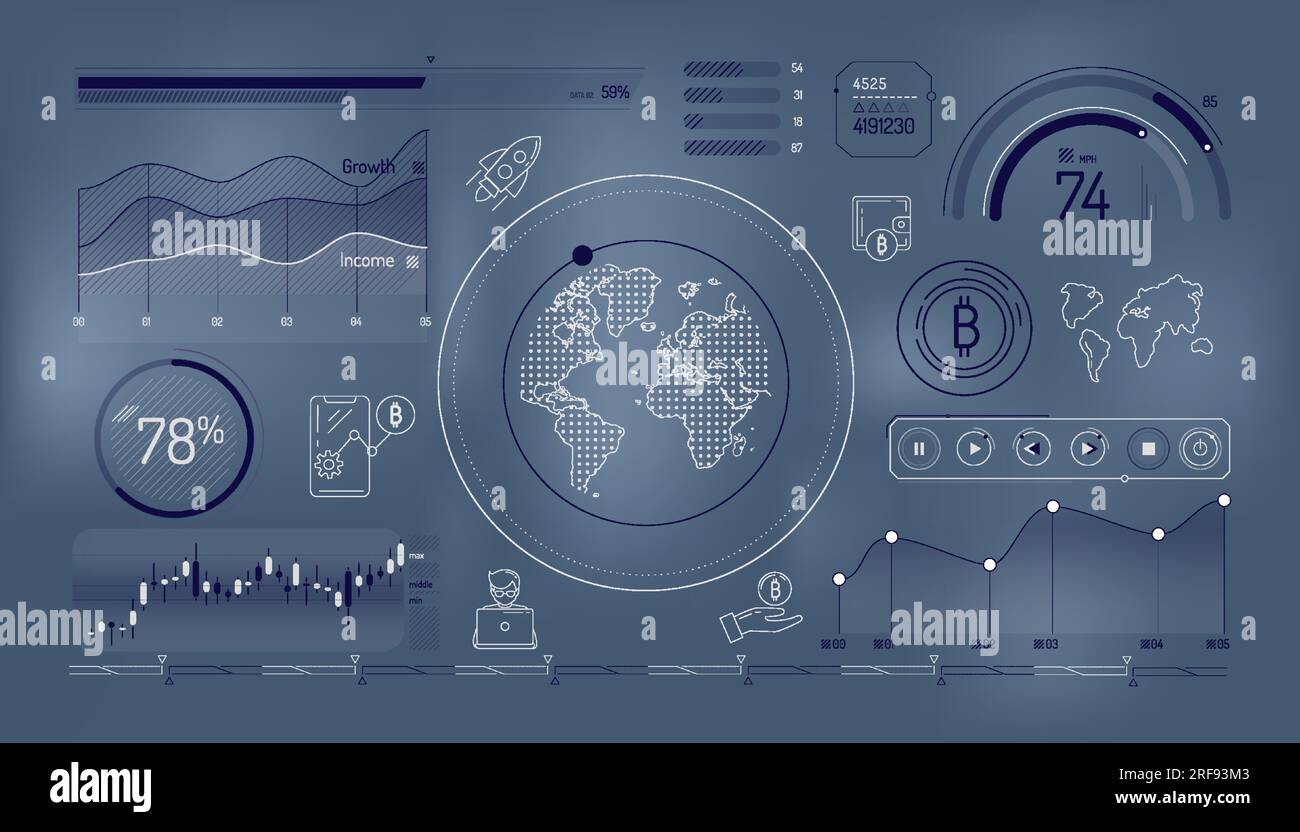 Set of infographic elements about bitcoin growth. Stock Vector