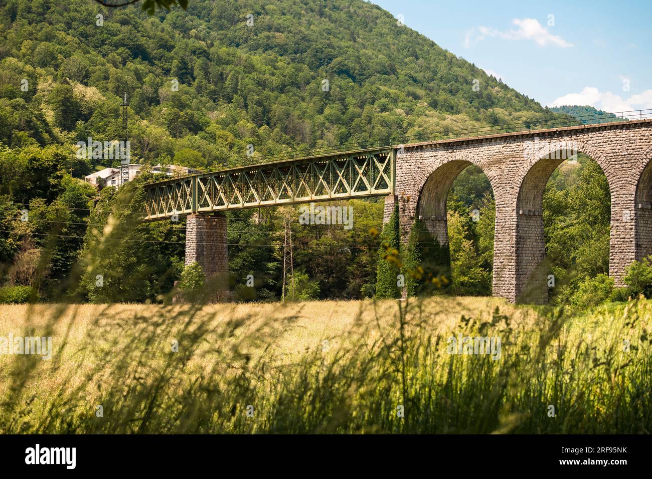 Beautiful old railway in Soca valley Slovenia in Tolmin region