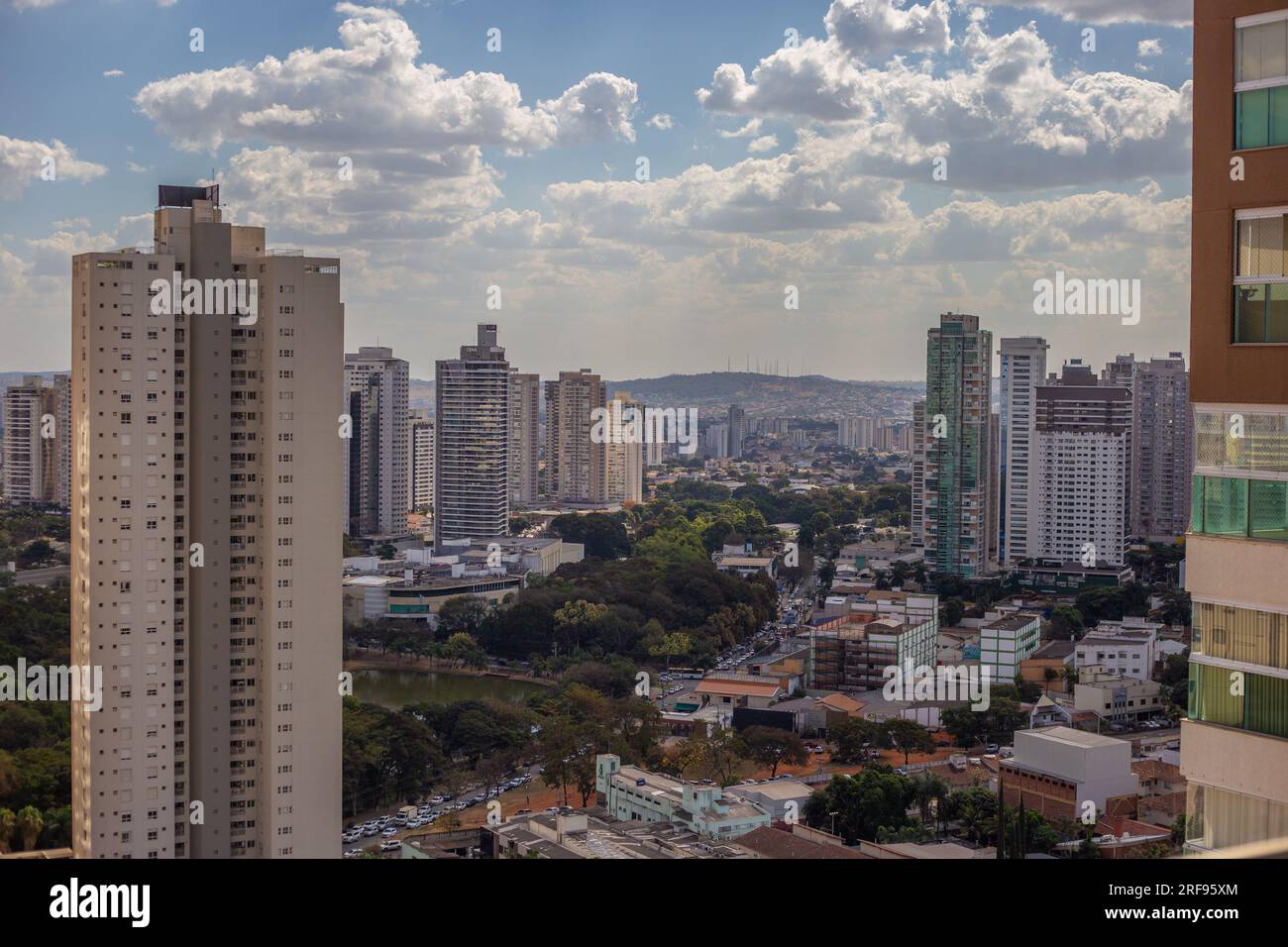 Goiania, Goias, Brazil – July 31, 2023:  A panoramic view of the city of Goiania with several buildings on a clear day with some clouds in the sky. Stock Photo
