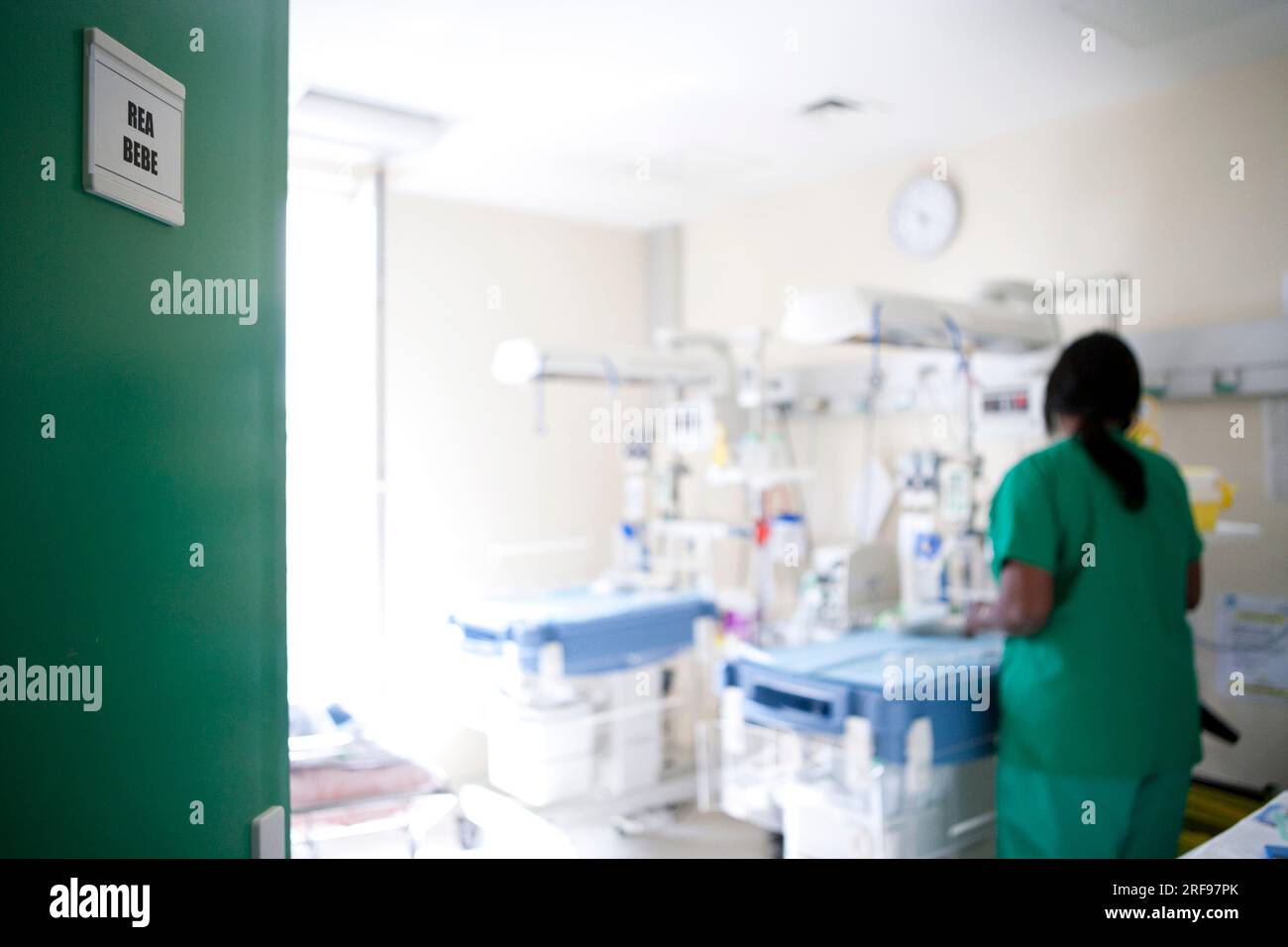 Newborn resuscitation in the maternity ward of a hospital. Stock Photo