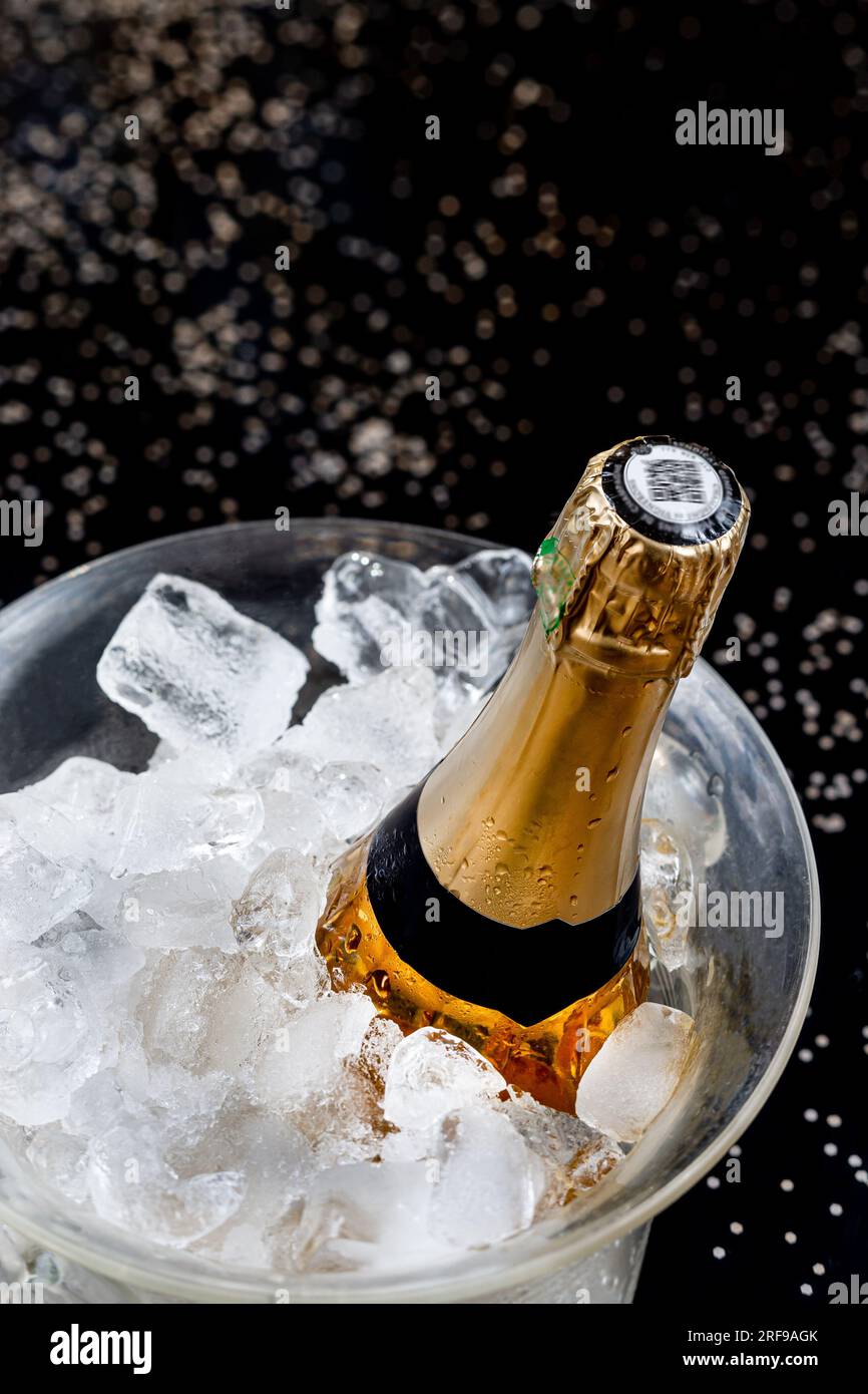 Bottle of champagne in an ice bucket Stock Photo Alamy