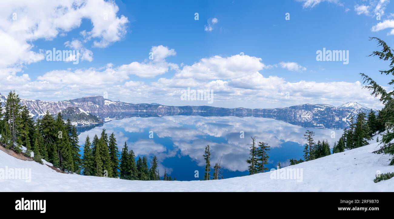 Beautiful reflection in the caldera of Crater Lake in Crater Lake National Park, Oregon Stock Photo