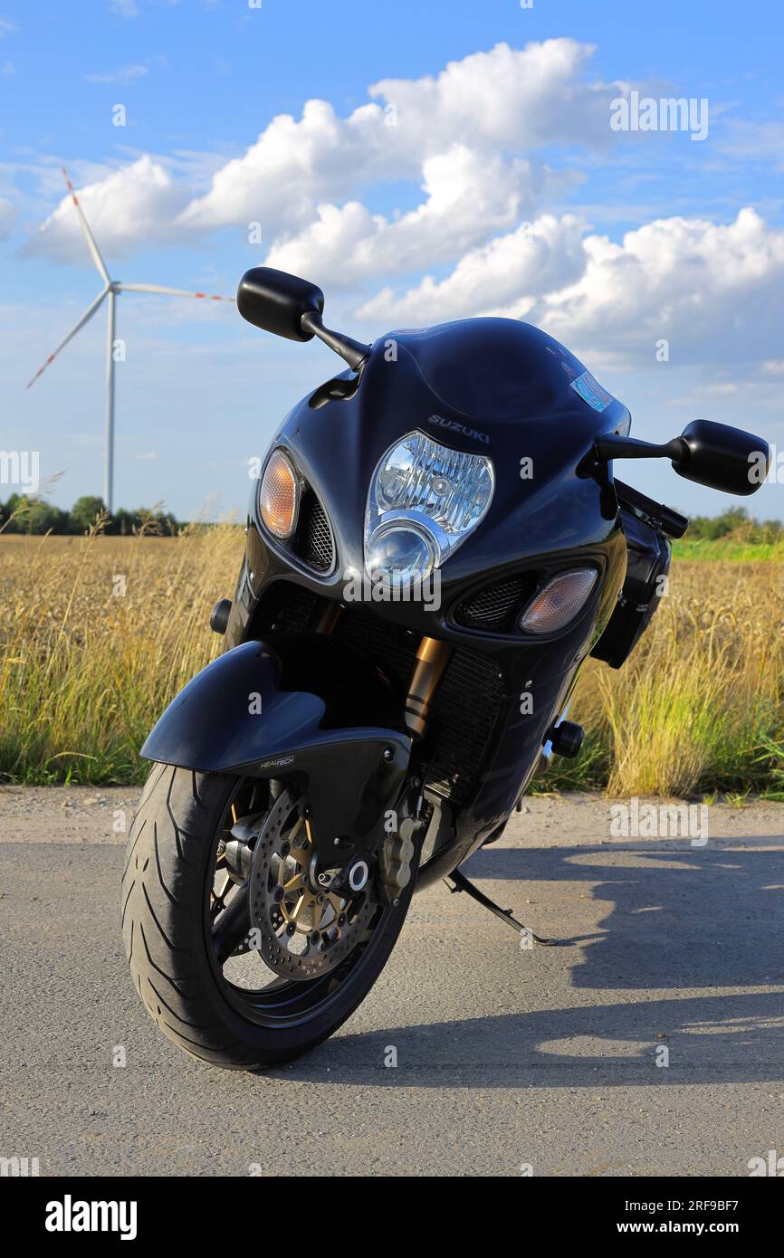 Tworog, Silesia, Poland- July 27, 2023 -  Suzuki Hayabusa GSX1300R first generation,  model 2007. Black sport motorcycle know Stock Photo