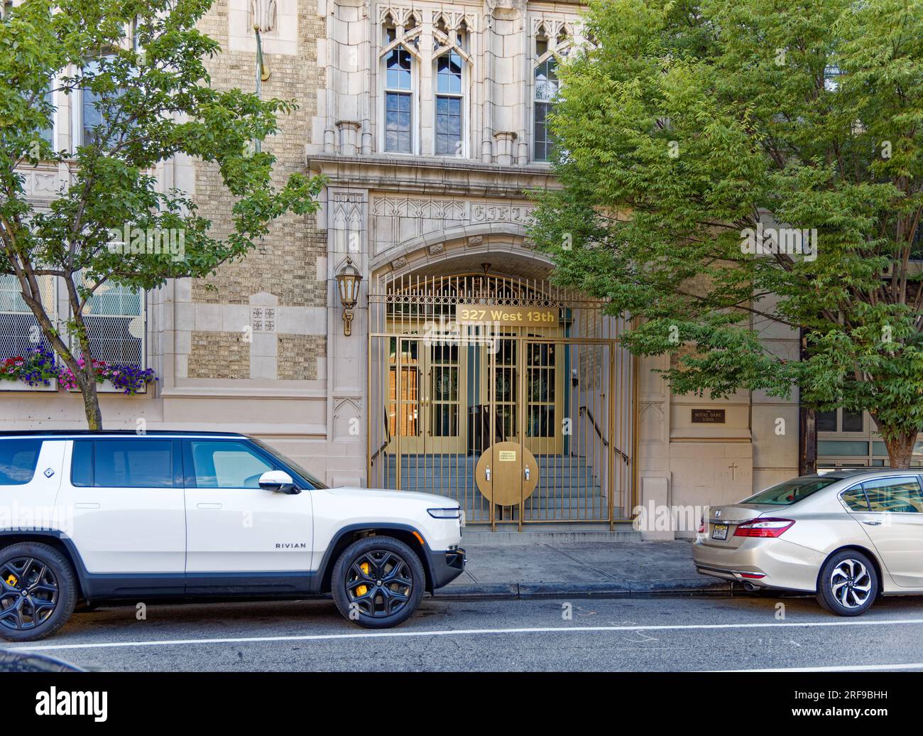 West Village: Notre Dame School is a five-story gothic-styled Catholic college preparatory school for girls, located at 327 West 13th Street. Stock Photo