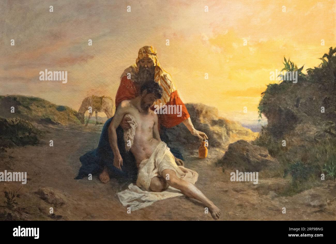 'Il buon samaritano' 'The good samaritan', 1890-1900, by Italian painter Giuseppe Zannoni, 19th century oil painting. Verona, Italy Stock Photo