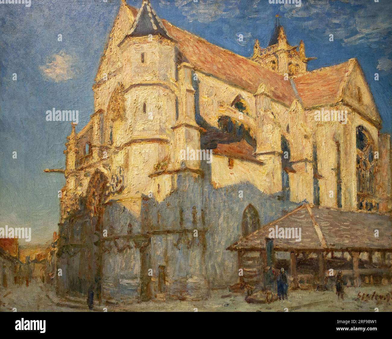 Alfred Sisley painting, L'eglise de Moret, temps de gelee, (Moret church frosty weather); 1893; 19th century impressionist painter living in France. Stock Photo