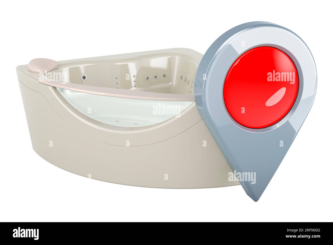 Hydromassage tub with map pointer. 3D rendering isolated on white