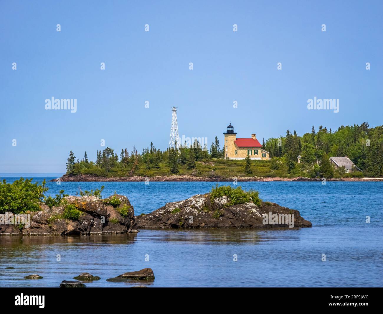 Copper Harbor Lighthouse on Lake Superior in Fort Wilkins Historic State Park in Copper Harbor
