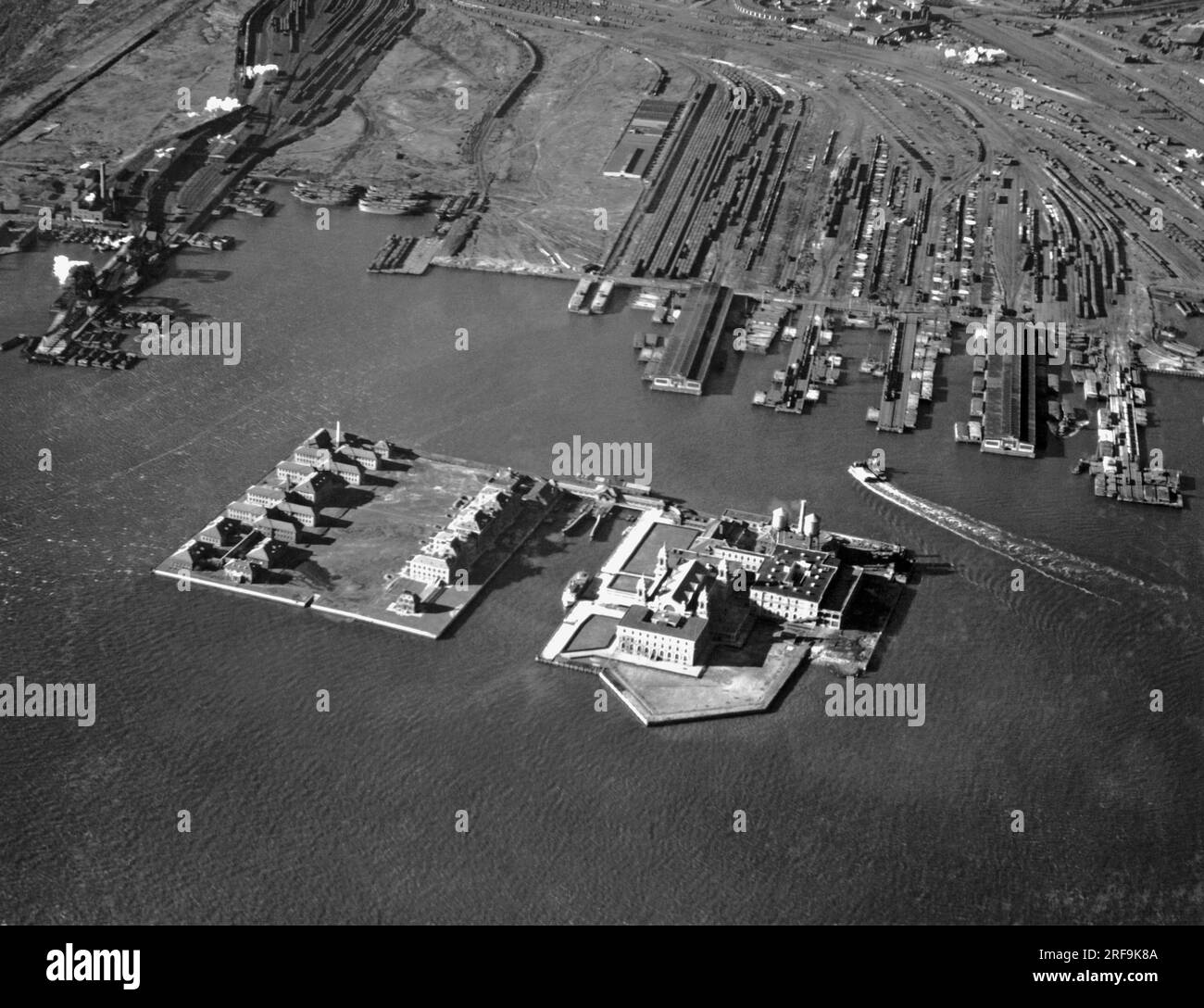 New York, New York c. 1922 An aerial view of the Ellis Island