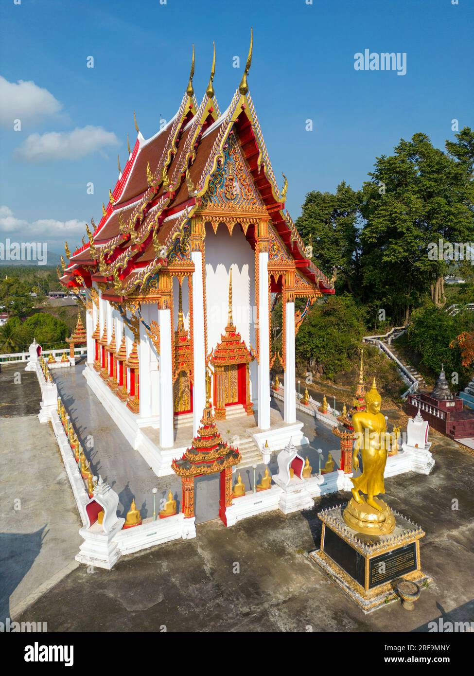 Drone aerial view of Wat Khao Bot a Theravada buddhist temple located in Bang Saphan, Prachuab Khiri Khan, Thailand. Stock Photo