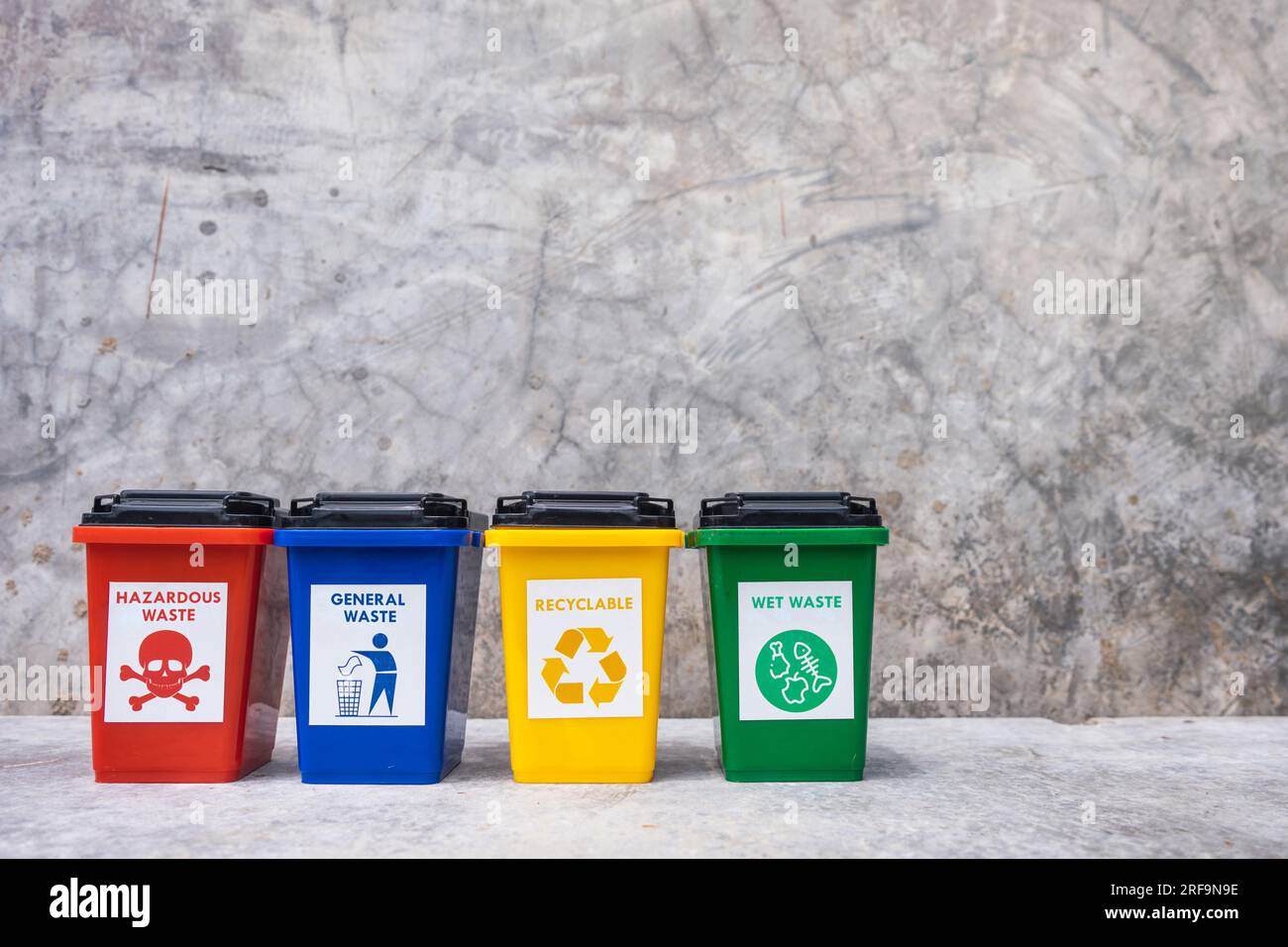 Four Different Color Garbage Bins Stock Photo - Image of environmental,  purpose: 227541316