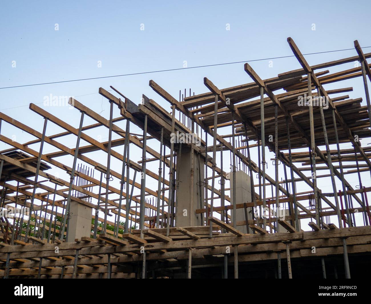 Construction of a new floor. Building a house. Installation of walls ...