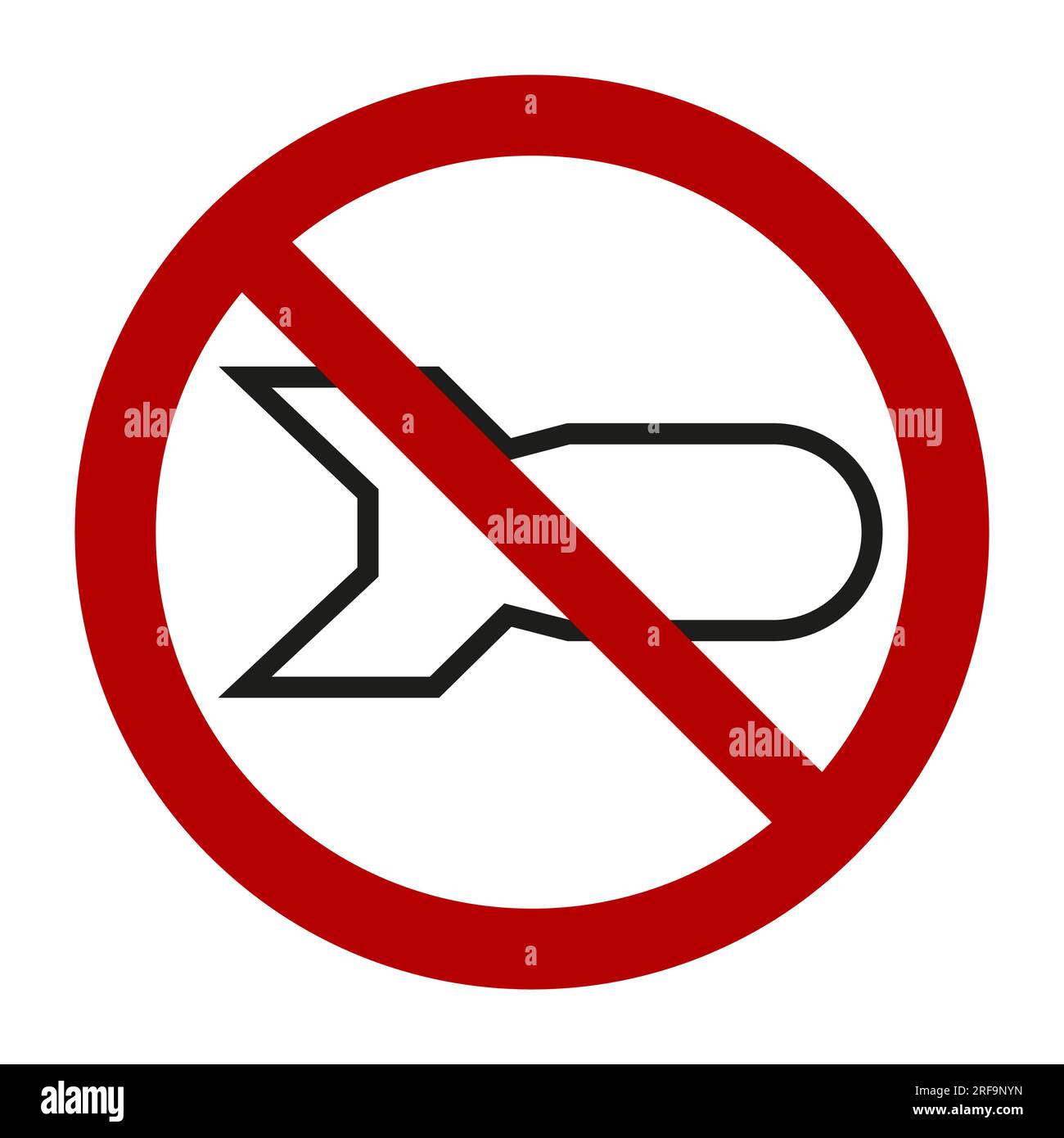 No air bomb symbol, prohibition sign, line icon. Flat vector illustration isolated on white