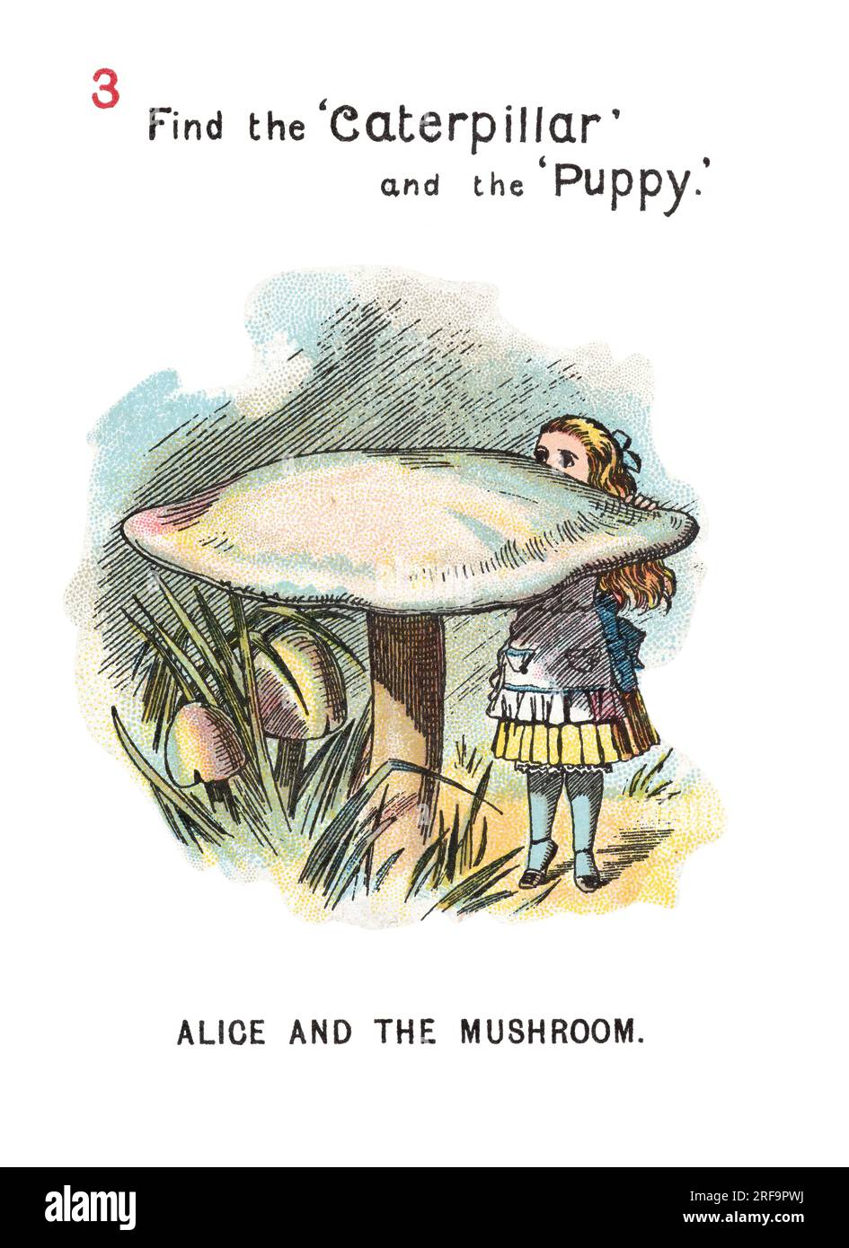Alice and the mushroom Alice in Wonderland playing cards Stock Photo