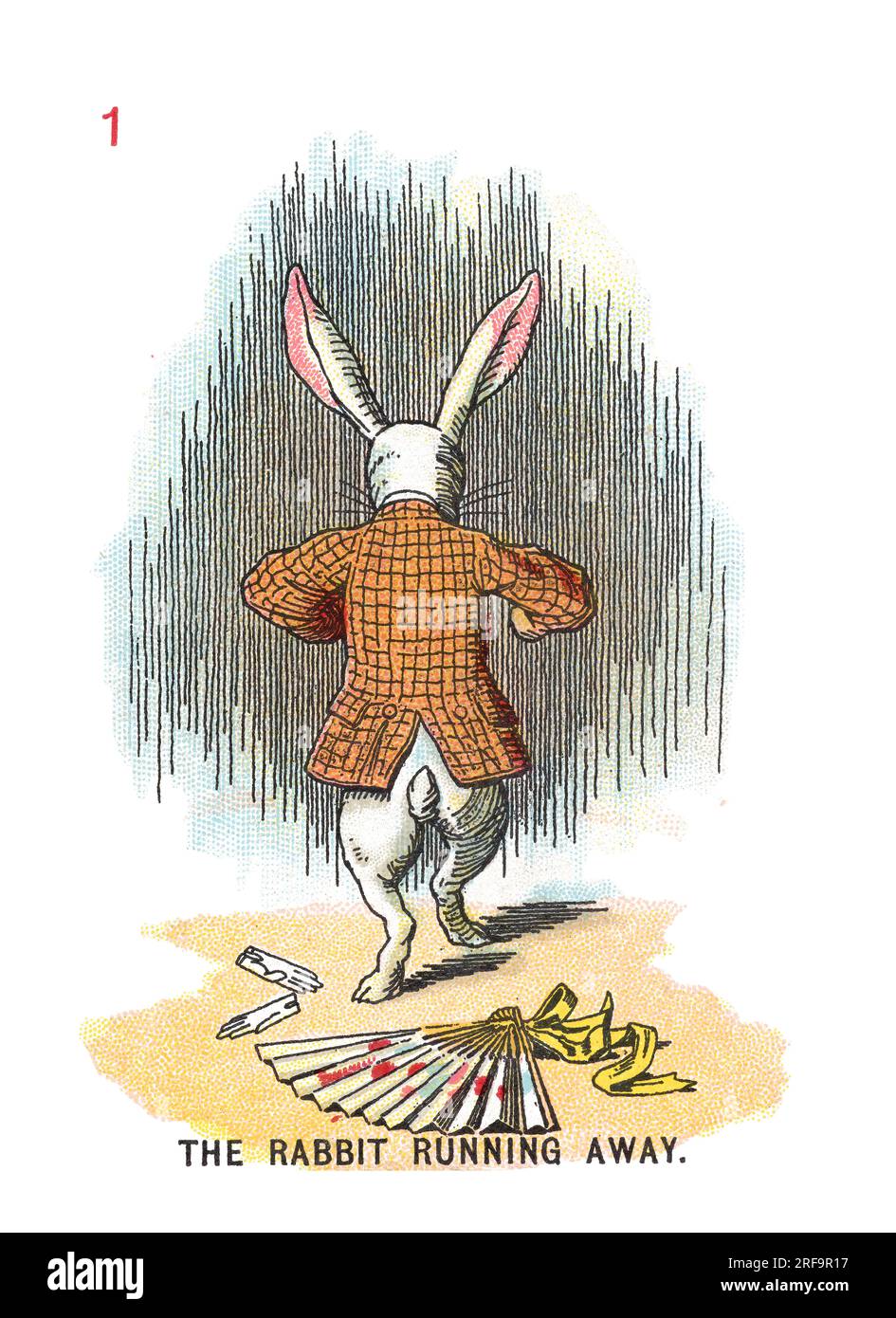 White rabbit running away Alice in Wonderland playing cards Stock Photo