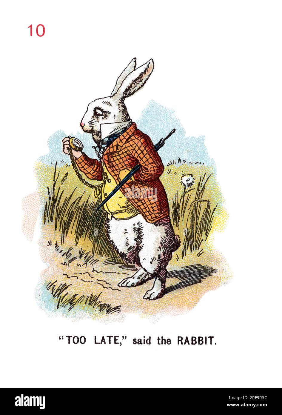 White Rabbit Too Late Alice in Wonderland playing cards Stock Photo