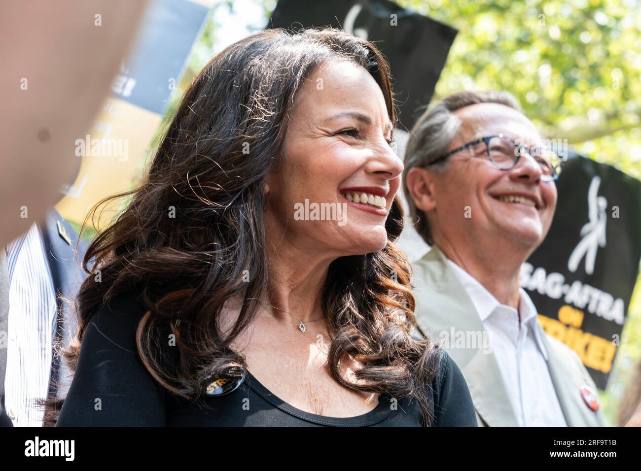 SAG-AFTRA President Fran Drescher attends rally in City Hall Park in New York on August 1, 2023 ahead of Council committee meeting in support of striking members of both unions Stock Photo