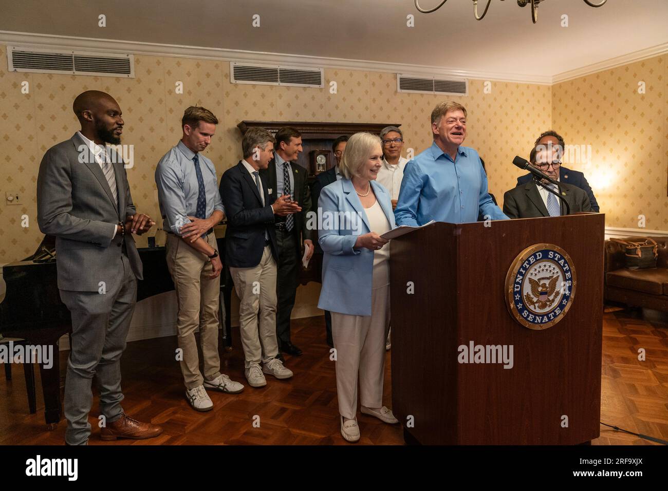 New York, USA. 01st Aug, 2023. Fountain House CEO Ken Zimmerman speaks at announcement by Congressman Dan Goldman and Senator Kirsten Gillibrand on Medicaid for Serious Mental Illness Act at Fountain House in New York on August 1, 2023. They were joined by Congressman Jerry Nadler, NYS Senator Brad Hoylman-Sigal, NYS Assemblyman Tony Simone, NYC Council Member Erik Bottcher. (Photo by Lev Radin/Sipa USA) Credit: Sipa USA/Alamy Live News Stock Photo