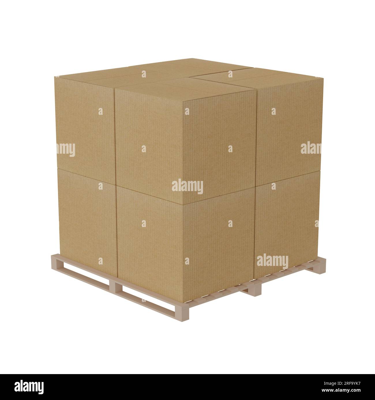 Pallet with eight cardboard boxes isolated on white background Stock