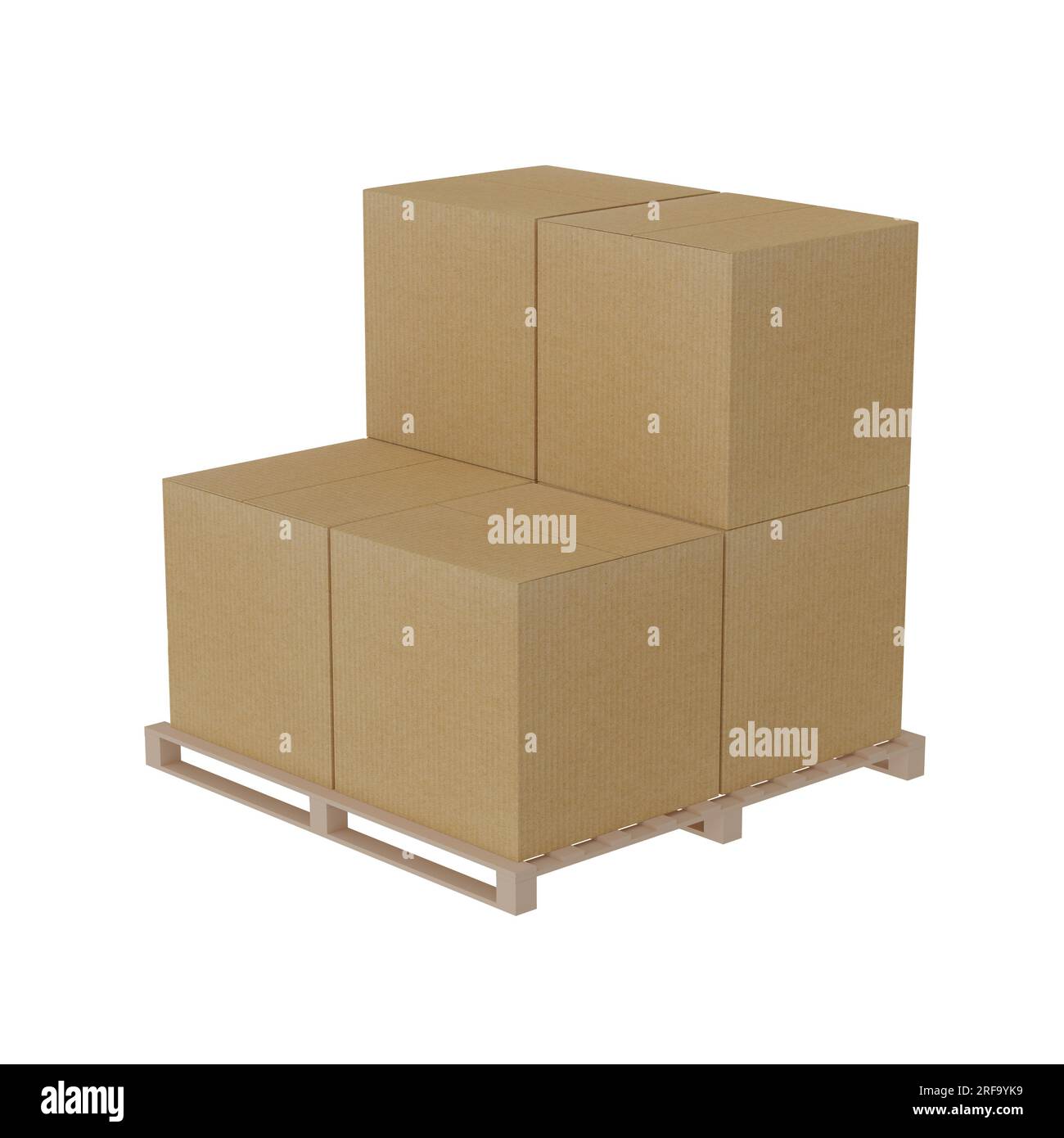 Pallet with six cardboard boxes isolated on white background Stock