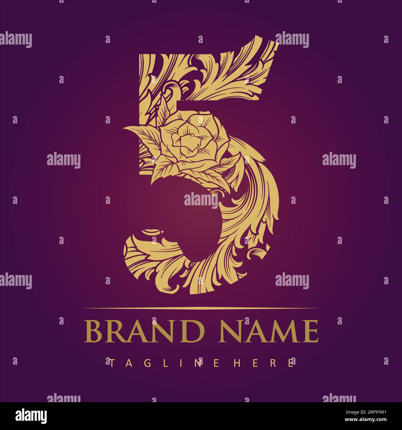 Number 5 monogram with elegant floral engravings vector illustrations for your work logo, merchandise t-shirt, stickers and label designs, poster, gre Stock Vector