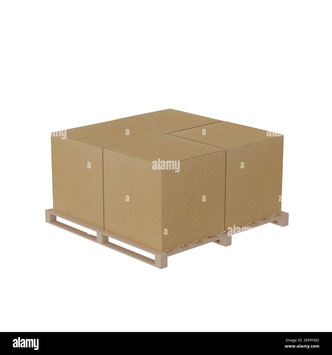 Pallet with four cardboard boxes isolated on white background Stock