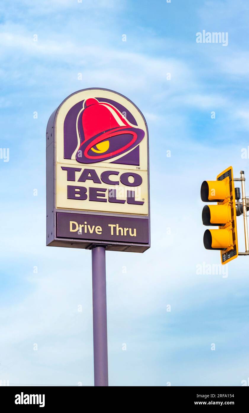 sign for Taco Bell drive thru restaurant in cedar city, nevada usa