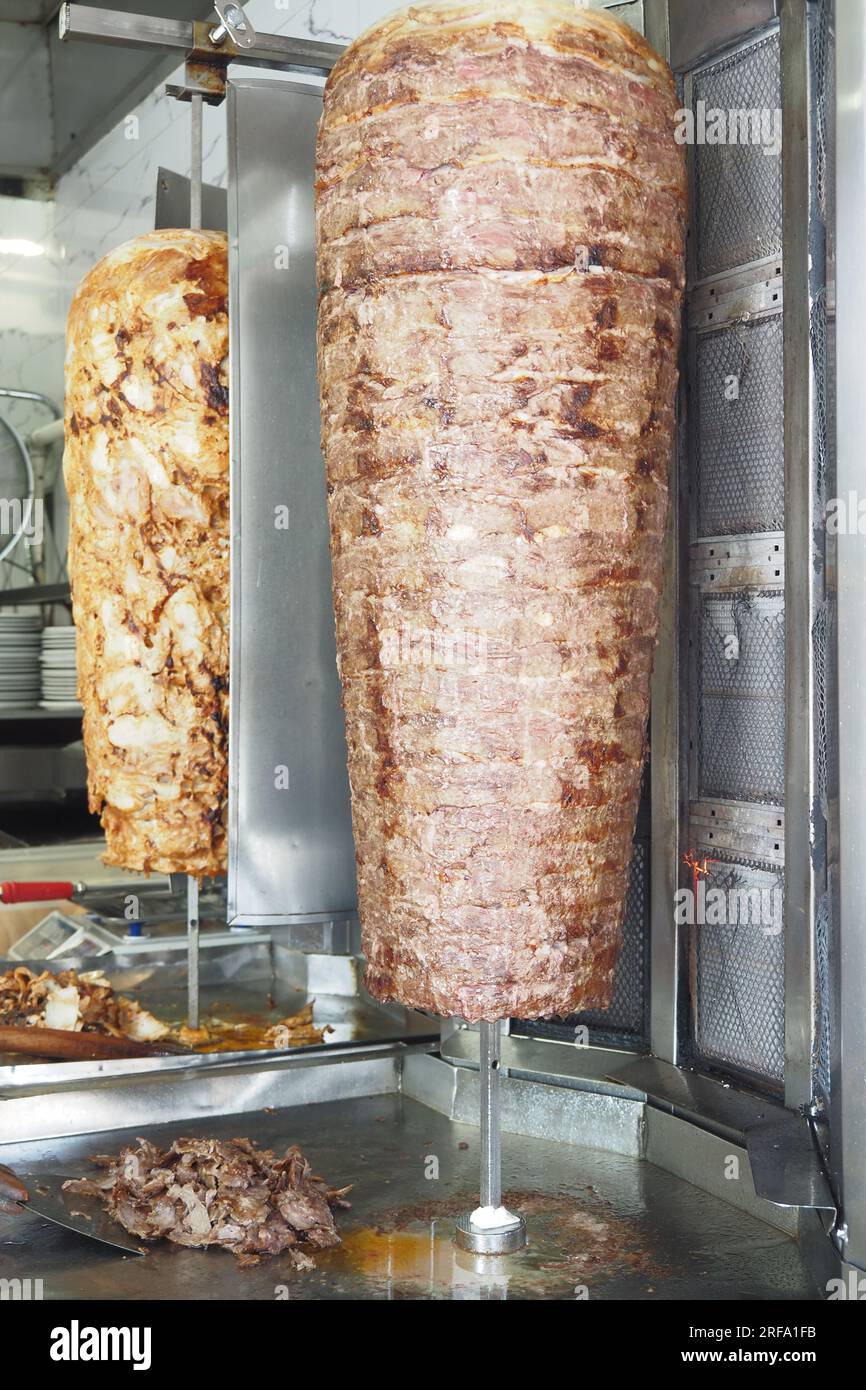 rotating traditional gyros meat close up Stock Photo Alamy