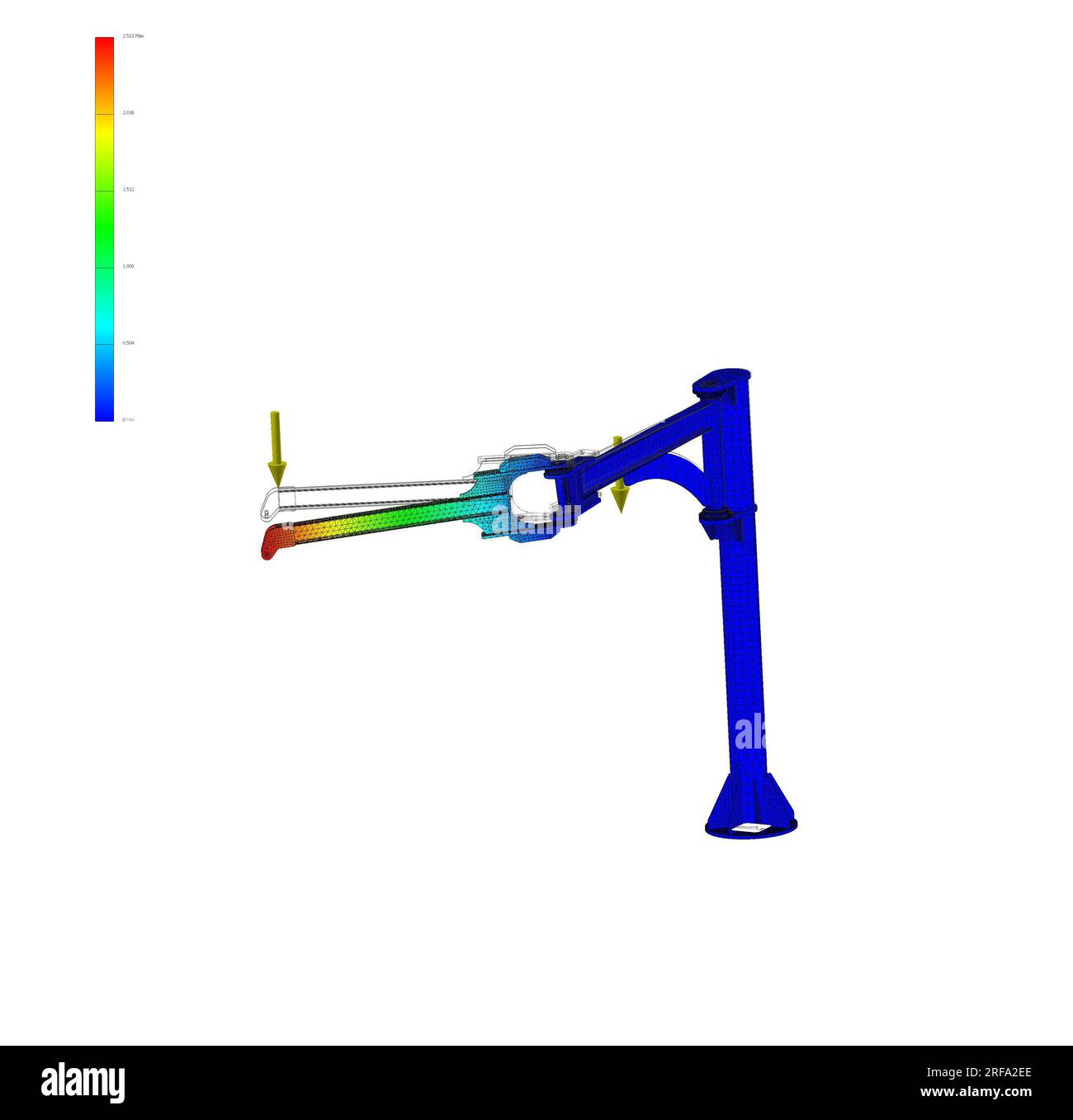 FEM analysis, finite element analysis, of axle and arm pull swing, stress test Stock Photo
