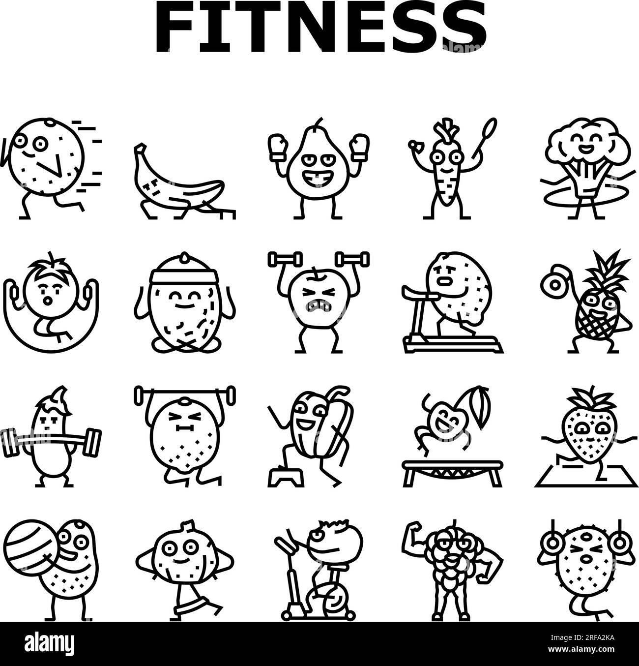 fitness character sport workout icons set vector Stock Vector Image ...