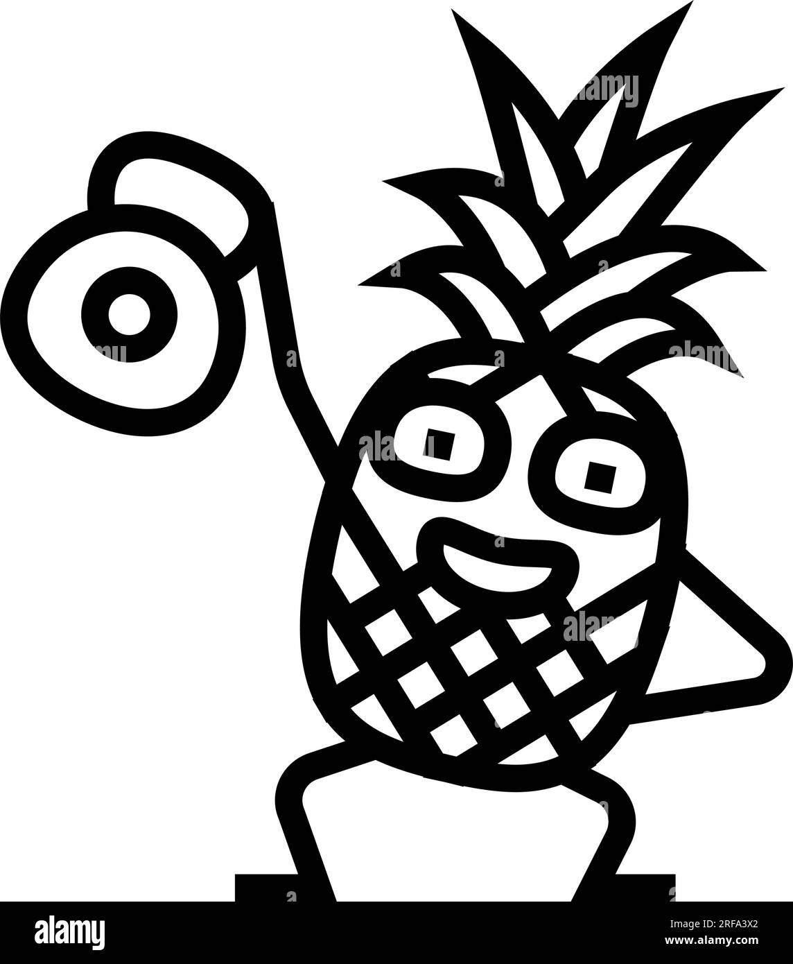 pineapple fruit fitness character line icon vector illustration Stock Vector