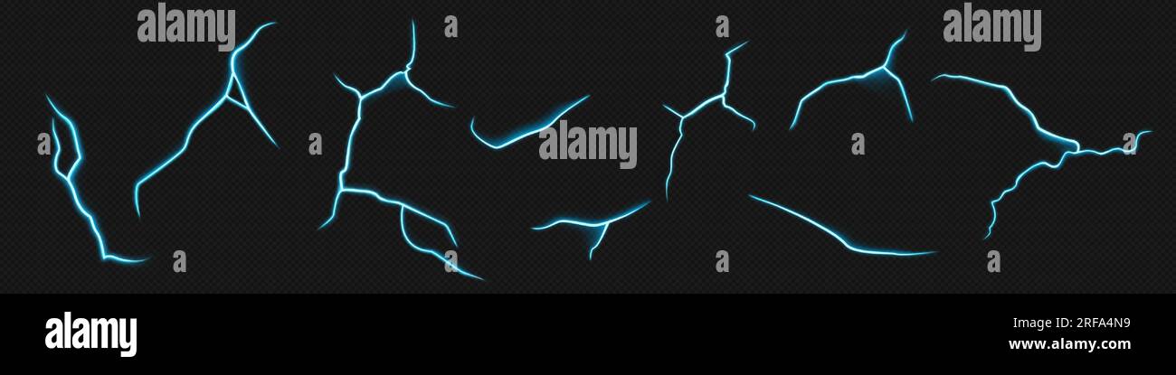 Lightning electric effect, light thunder vector isolated on transparent ...